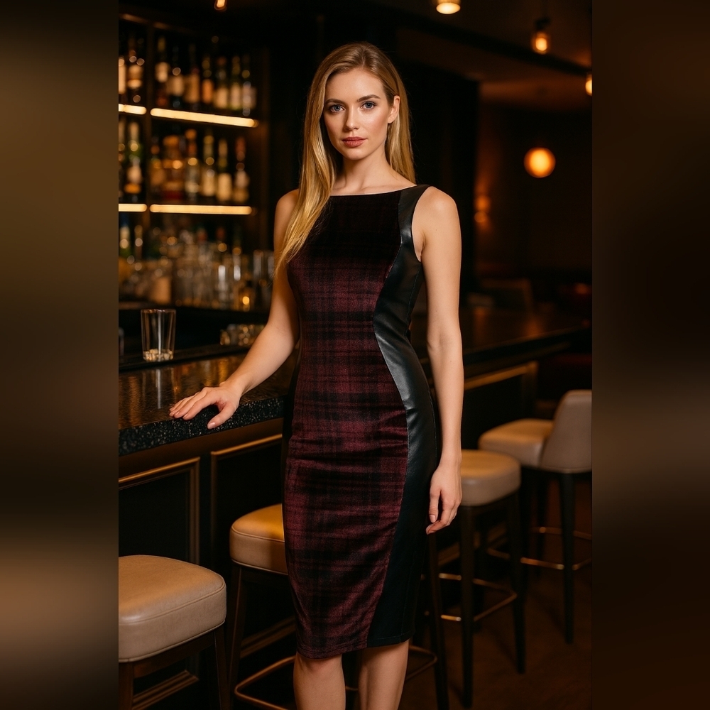 NWOT Sexy ASOS maroon velvet leather panelled sleeveless bodycon midi dress